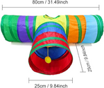 Colorful tunnel toy with dimensions on a white background