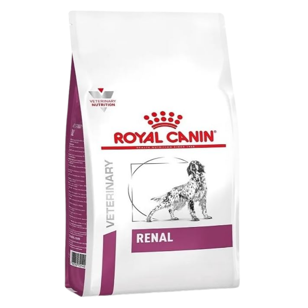 Royal Canin Veterinary Diet Renal dog food package on a white background