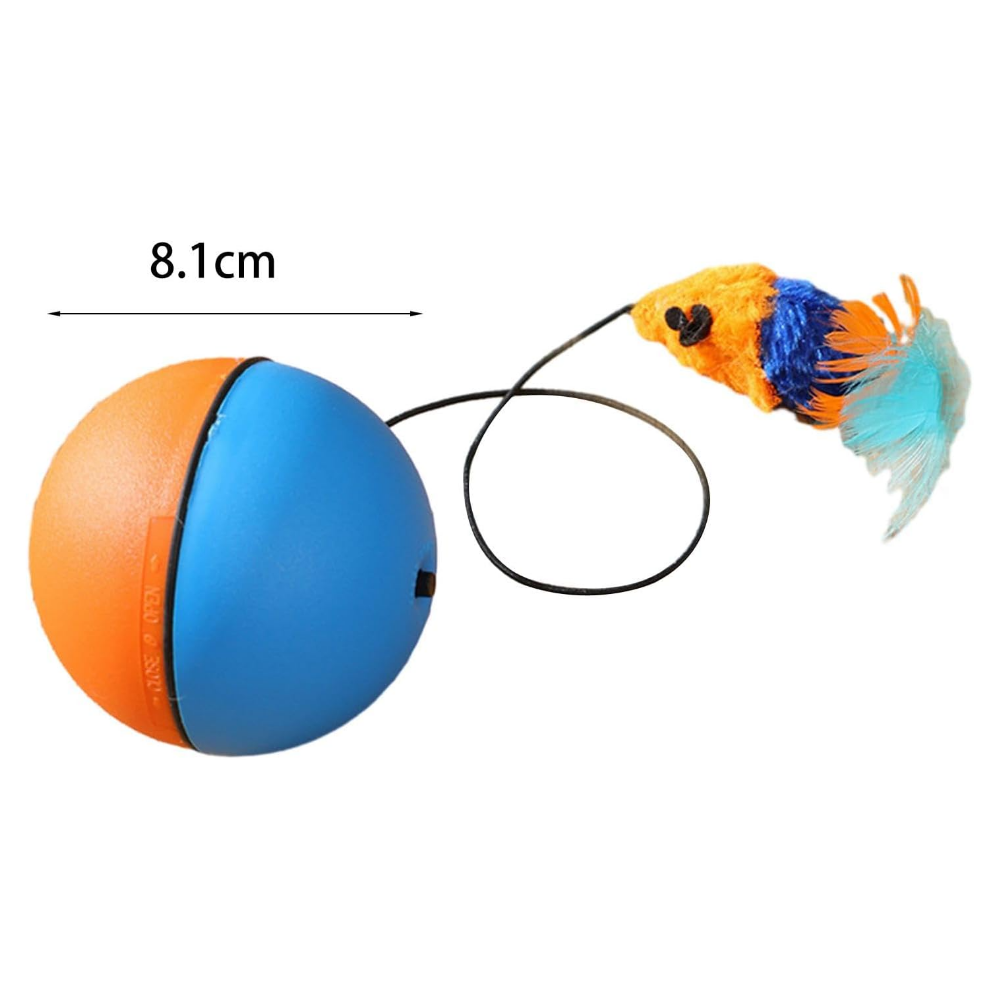 Blue and orange ball with a fish-shaped toy on a white background