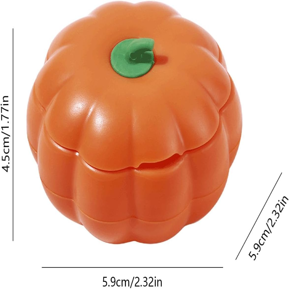 Pumpkin-shaped container with measurements on a white background