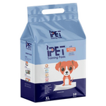 Package of iPet training pads with a cartoon dog illustration on a white background