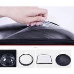 Hand applying clear plastic film to a product with inset images of different components.