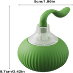 Green silicone bulb with a curved tip and measurements on a white background