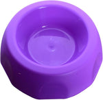 Durable plastic food bowl for dogs.