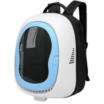 Pet carrier backpack with a blue border on a white background