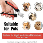Pet nail clipper with images of dogs and cats and text indicating suitability for pets.