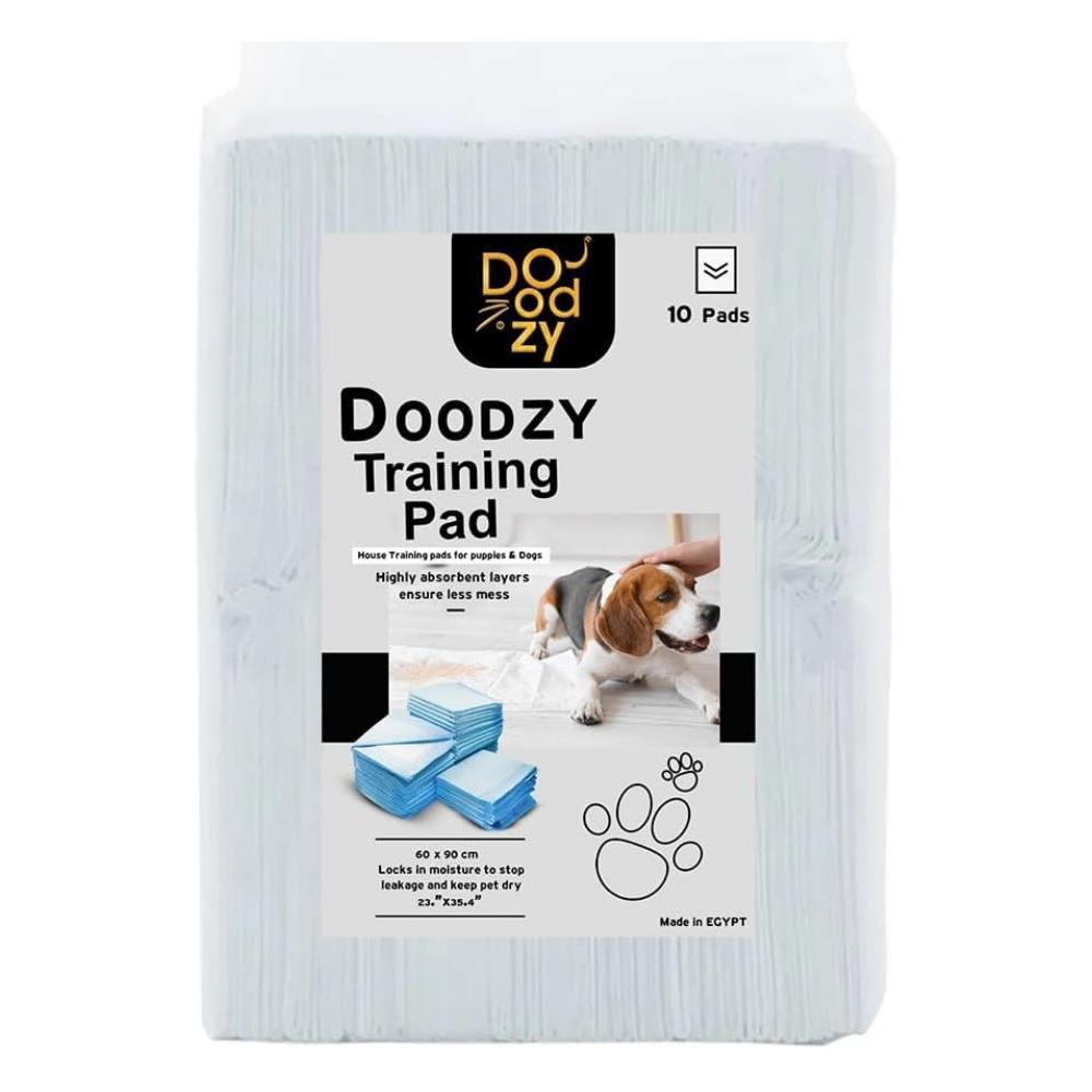 Pack of Doodzy training pads with a dog on the packaging