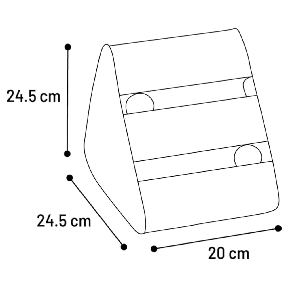 Diagram of a wedge-shaped object with dimensions labeled