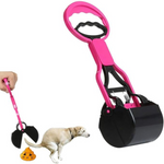 Pink and black dog waste picker with a dog and trash bag on a white background