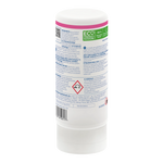 A white plastic bottle of Indigo disinfectant liquid, showing the back label with product details, a pink top band, and a green 'Eco Friendly Packaging' badge, on a white background.