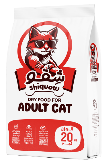 ShiQwo dry cat food package with a cat illustration on a white background