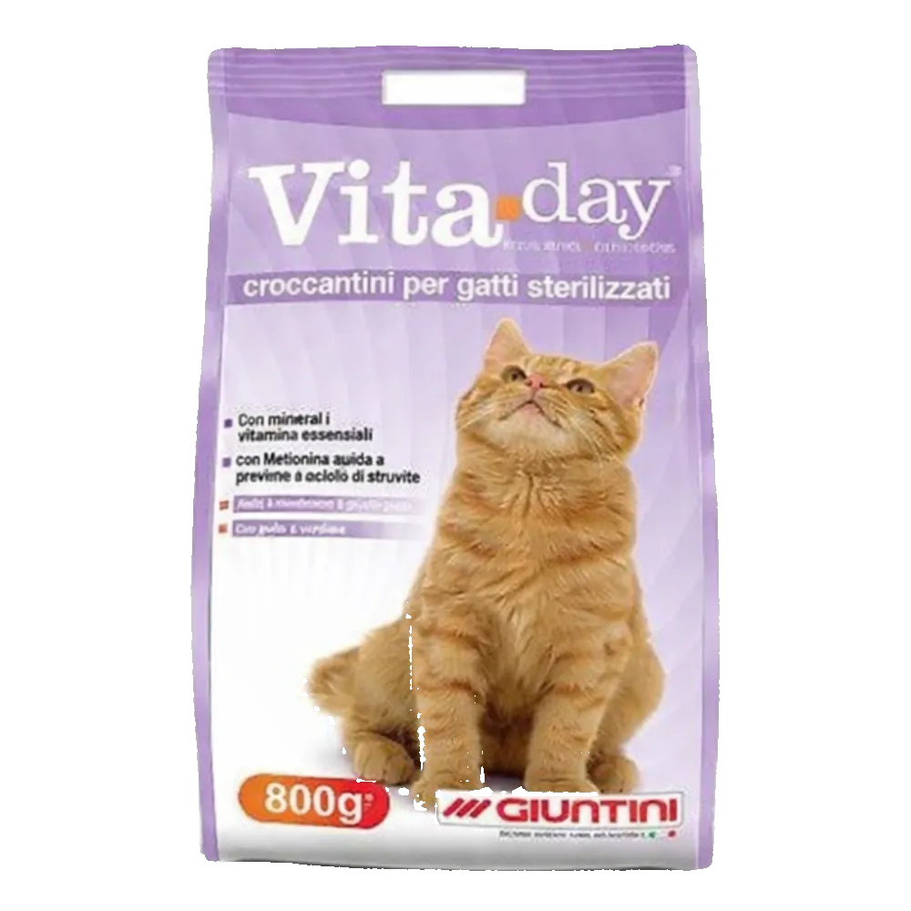 Vita-day cat food package with a cat on a white background