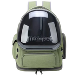 Green pet carrier with a clear front window on a white background