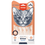 Wanpy cat treat package for kittens with salmon flavor on a white background