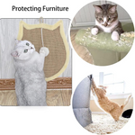 Collage of cats using a scratching pad to protect furniture.