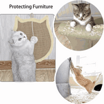 Collage of cats using a scratching pad to protect furniture.
