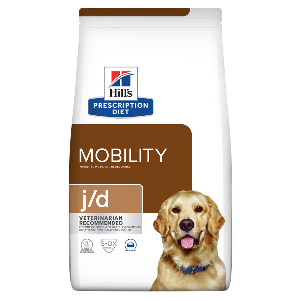 Hills Prescription Diet Mobility j/d dog food package on a white background
