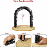 Cat toy assembly process with text 'East To Assemble' on a white background