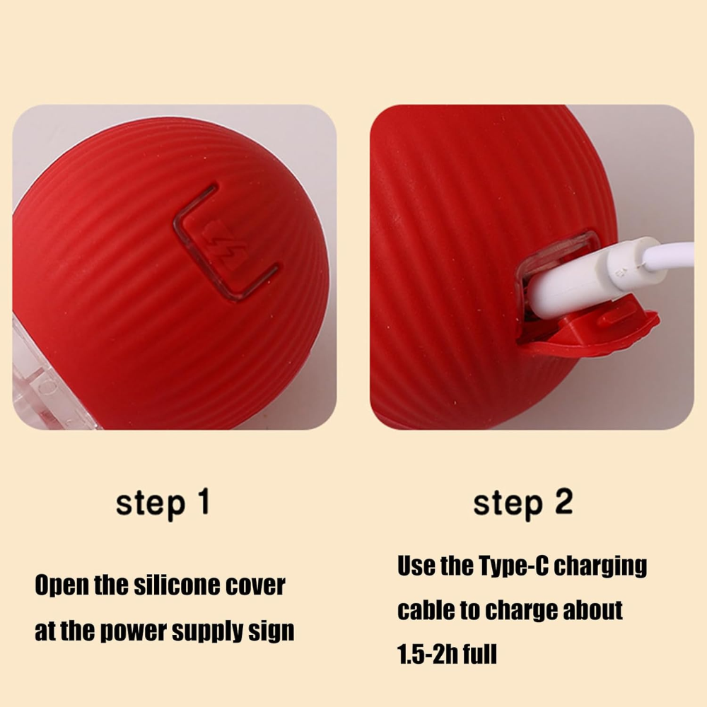 Instructions for using a red silicone device with a charging cable on a beige background