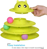 Cat Toy Roller 3-Level Turntable Cat Toy Balls With Three Colorful Balls Yellow and Blue.