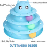 Cat Toy Roller 3-Level Turntable Cat Toy Balls With Three Colorful Balls Yellow and Blue.