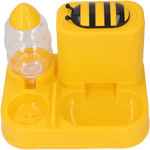 Yellow bee-shaped feeder with a transparent container on a white background