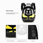 Pet backpack with vent design features on a white background