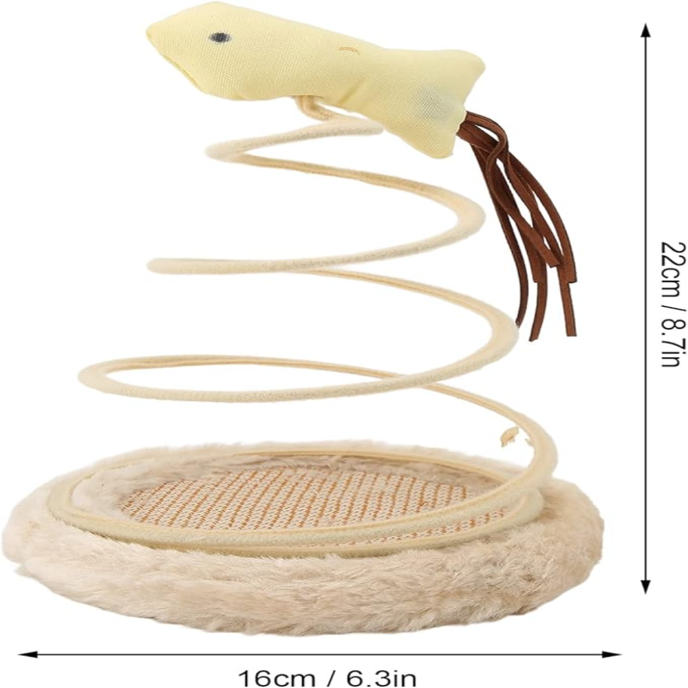 Cat toy resembling a snake with measurements on a white background