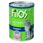 Can of Filos Chunkies Adult Cat Rabbit food with a cat on the label