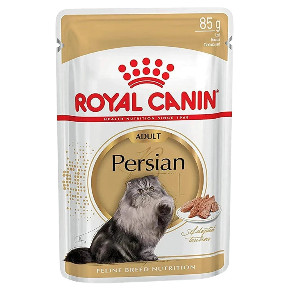Royal Canin Persian cat food pouch on a white background