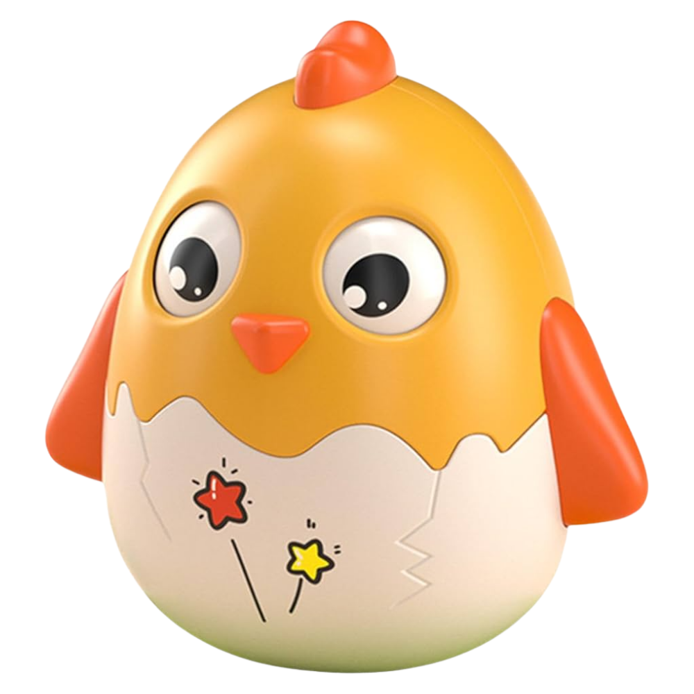 Toy chick with a cracked shell on a white background
