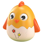 Toy chick with a cracked shell on a white background