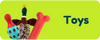 Colorful dog toys with a green label indicating 'Toys' on a white background