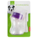 Nunbell pet nursing bottle on a green packaging background with a dog illustration.