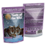 Taste of the Wild cat food package for sterilised cats with a snowy lynx design on the front.