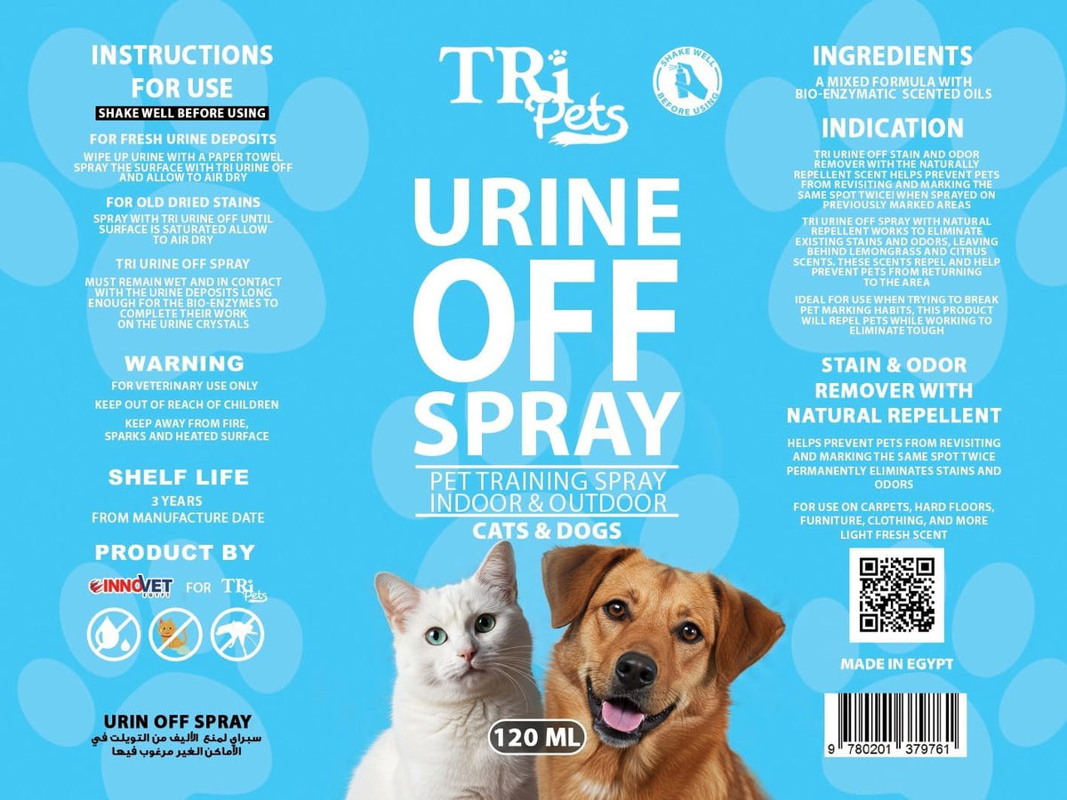TRI Pets Urine Off Spray Cats & Dogs 120 Ml Petfast.shop Tri Pets Cat Cleaning & Potty Dog petfast.shop EgyptDefault Title 270.00