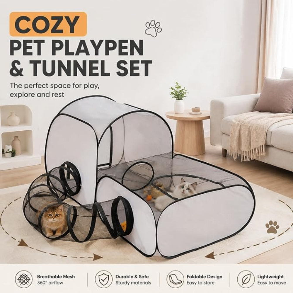3-in-1 Cat Playpen with Surround Tunnel, Portable Cat and Dog Play Pens for Indoor Size 160*75*80 Cm Petfast.shop Generic Carriers & Travel Accessories Cat Dog Supplies petfast.shop Egypt P-I6823S Default Title 2500.00