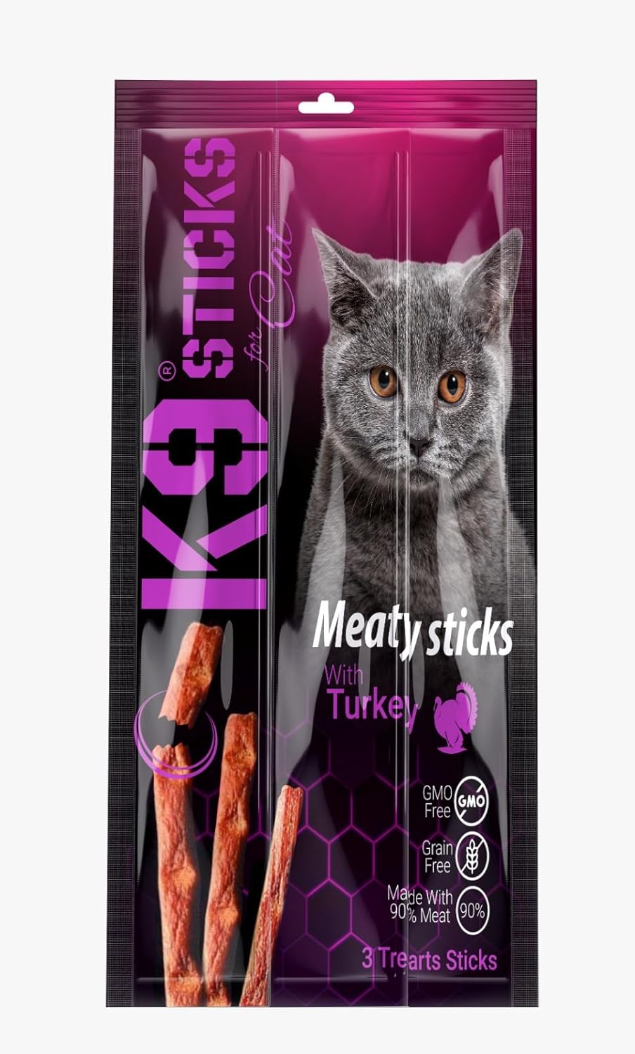 K9 Meaty Sticks Cat Treats - Pack of 3 (Lamb - Turkey - Tuna & Shrimps).