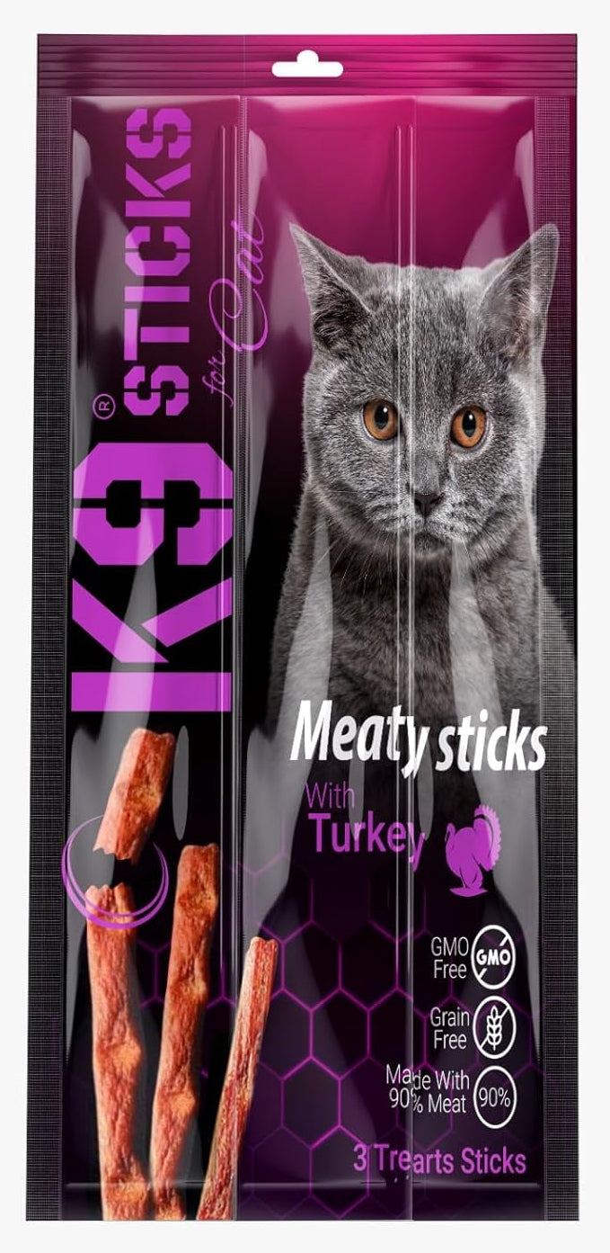 K9 Meaty Sticks Cat Treats - Pack of 3 (Lamb - Turkey - Tuna & Shrimps).