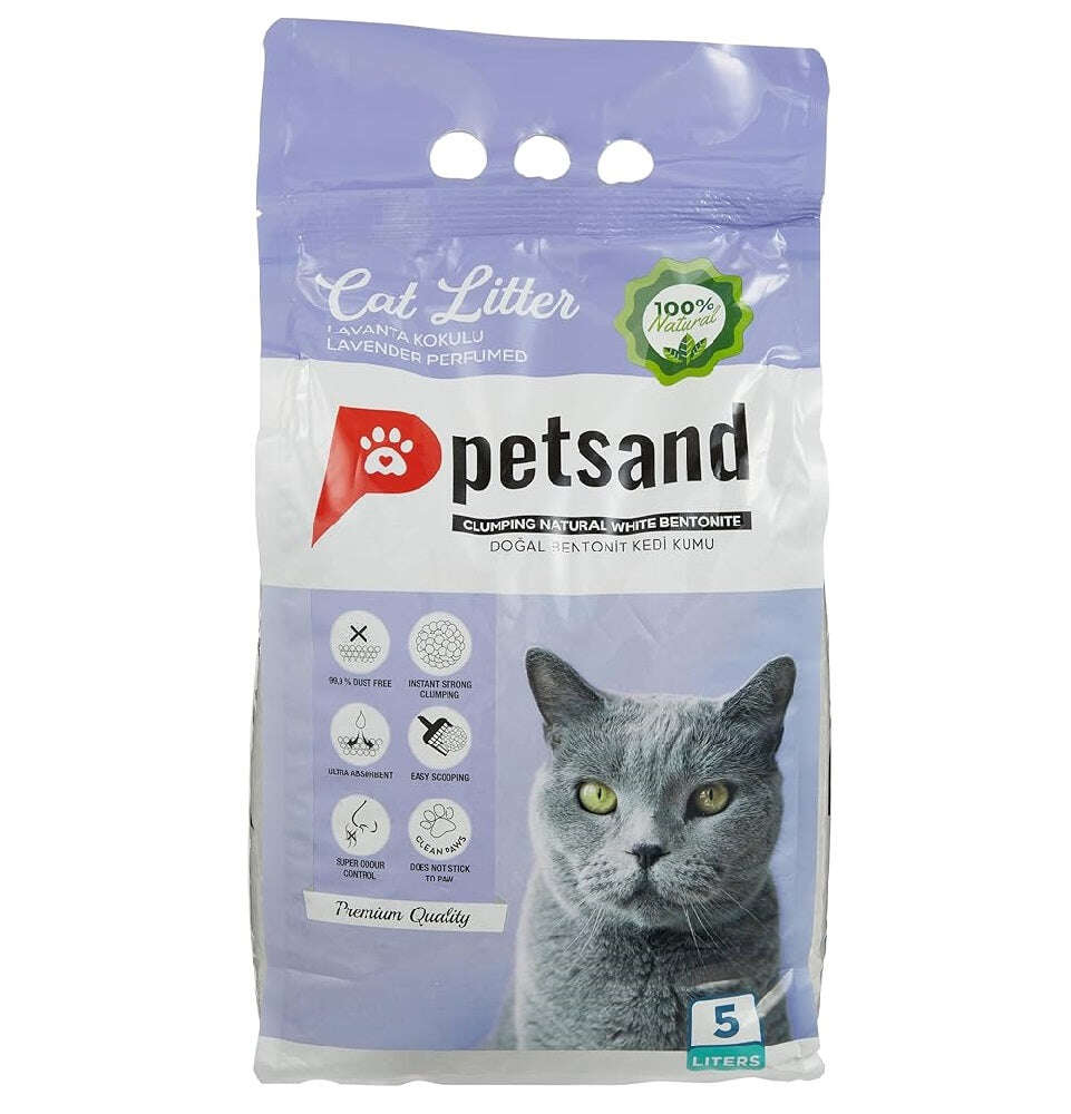 Petsand White Bentonite Clumping Cat Litter Lavender Scent 5 L.