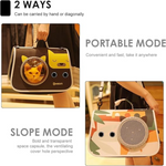 Pet carrier with cat design, shown in portable and slope modes.