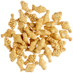 Assorted animal-shaped crackers on a white background