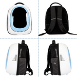 Pet backpack with front and back views on a white background