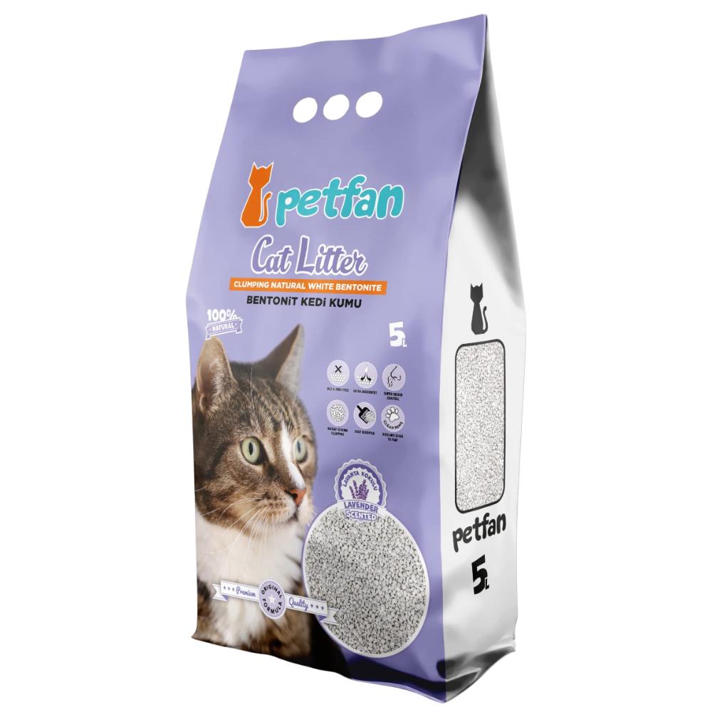 Petfan cat litter packaging with a cat on a white background