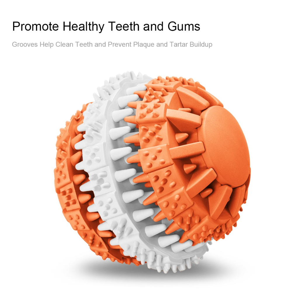 Dental cleaning toy with orange and white design on a white background