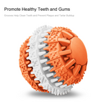 Dental cleaning toy with orange and white design on a white background