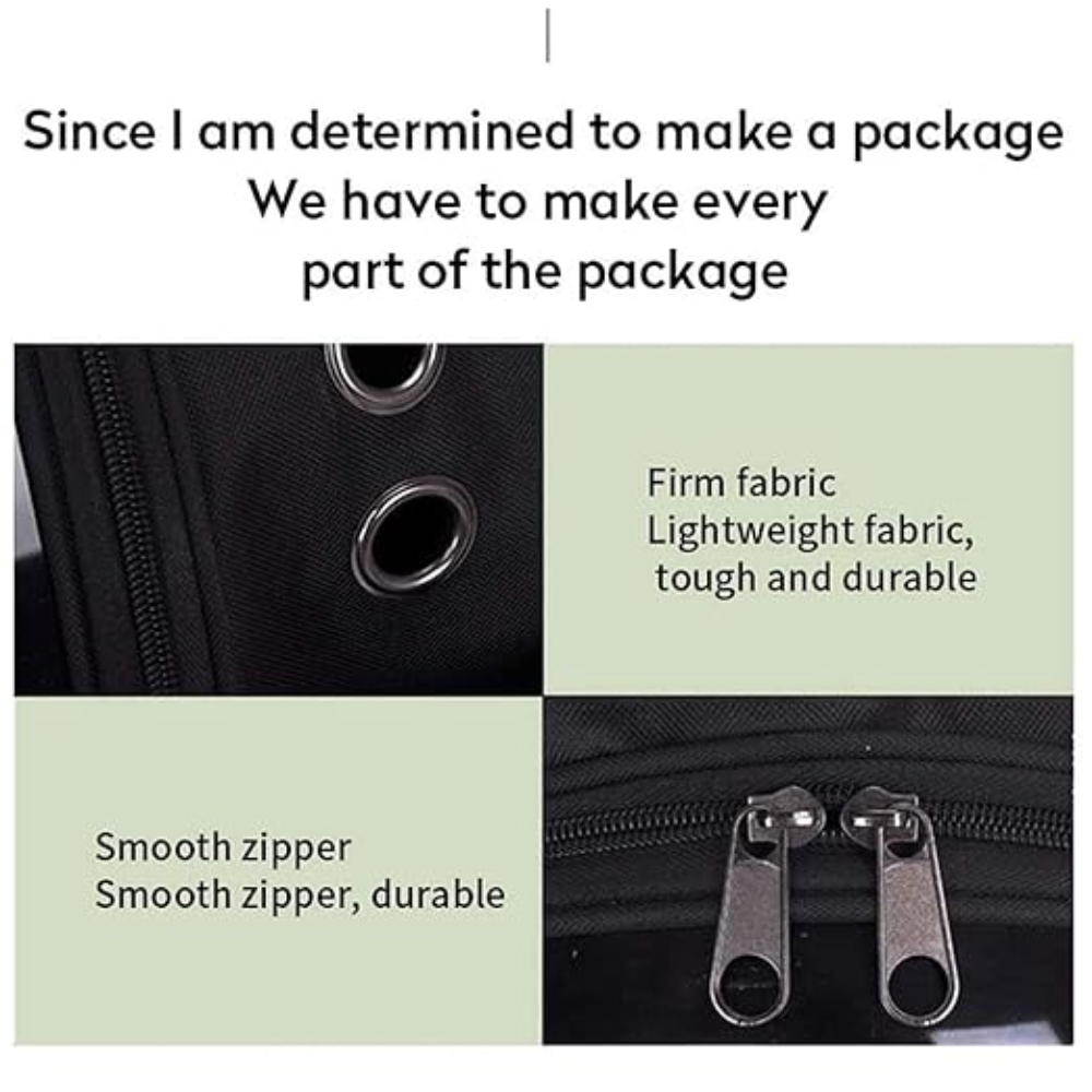 Text about making a package with firm fabric, lightweight fabric, smooth zipper, and durable features.
