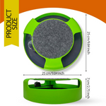 Green and black product with measurements on a white background