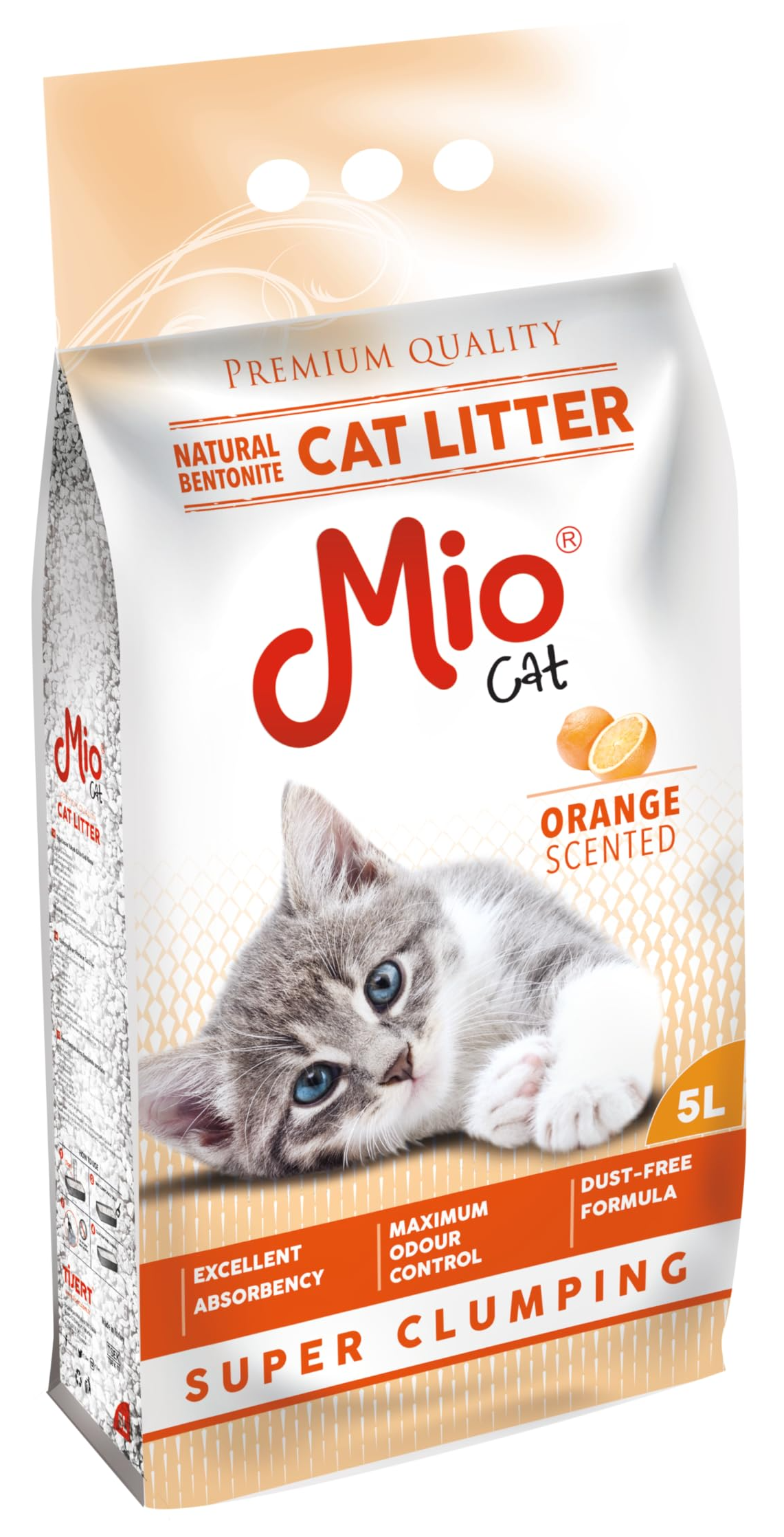 Mio Cat litter packaging with a kitten on a white background