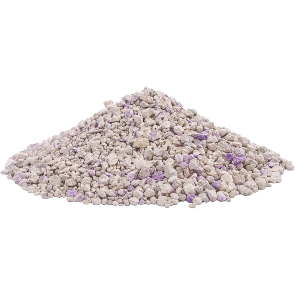 White and purple decorative gravel on a white background